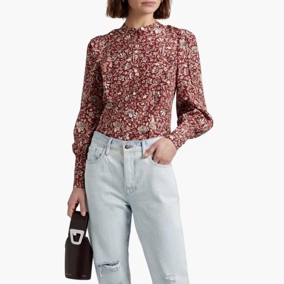 NWT Veronica Beard Drela 100% Silk Floral Button Down Blouse in Cranberry Multi - Picture 1 of 9